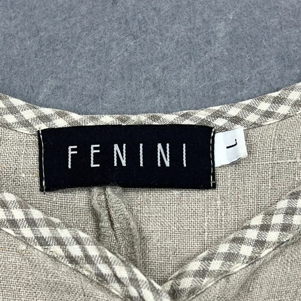 Fenini Set Womens Large Beige 100% Linen Lagenlook Boho Buttons 2 Piece USA Made
